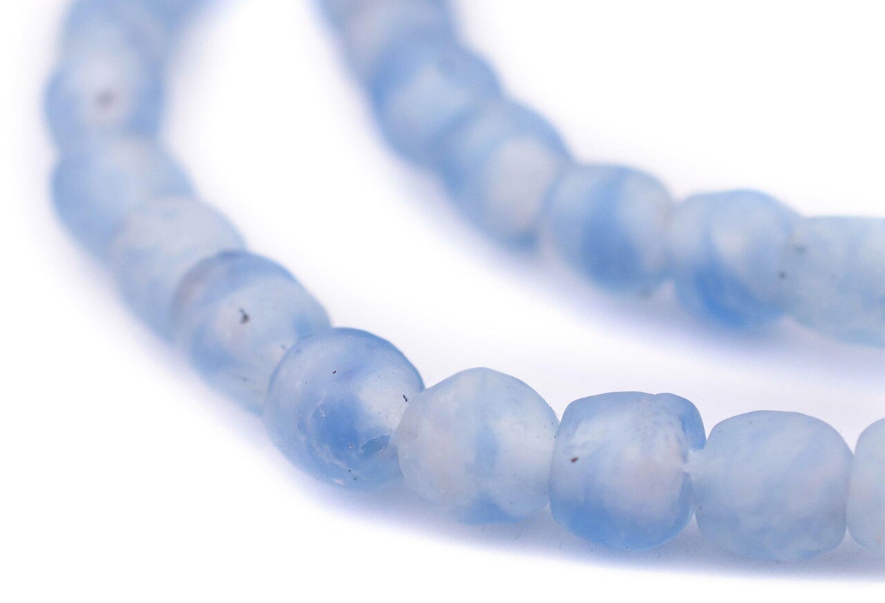 The Bead Chest African Recycled Glass Beads – Handmade in Ghana – Blue Swirl 9mm Strand for Jewelry Making, Crafts, and Home Decor I Approximately 55 Beads